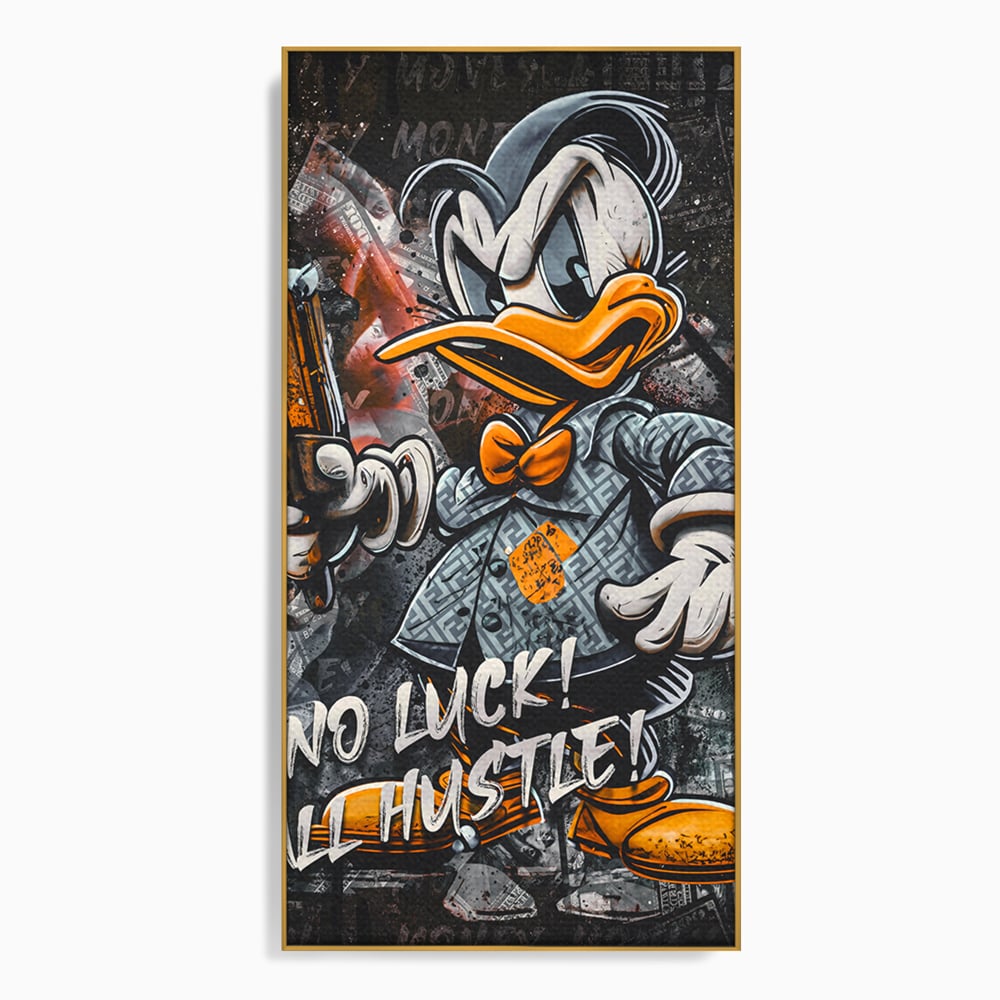 Tablou Canvas Premium LuxCanva® B1062, No Luck All Hustle , Decorativ, Living, Donald Duck, Birou, Bani, Colorat