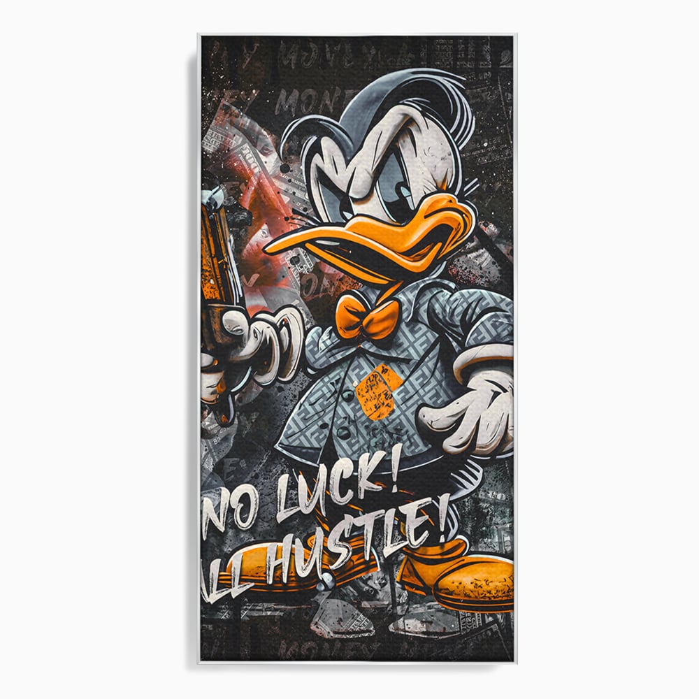 Tablou Canvas Premium LuxCanva® B1062, No Luck All Hustle , Decorativ, Living, Donald Duck, Birou, Bani, Colorat