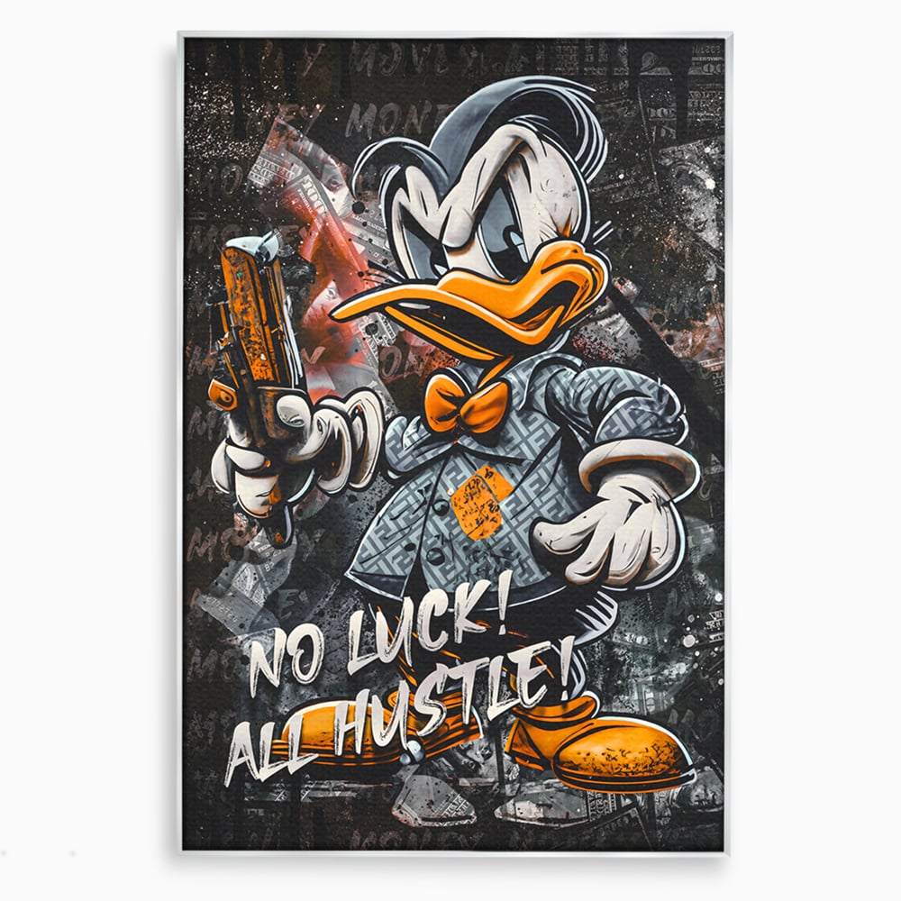 Tablou Canvas Premium LuxCanva® B1062, No Luck All Hustle , Decorativ, Living, Donald Duck, Birou, Bani, Colorat