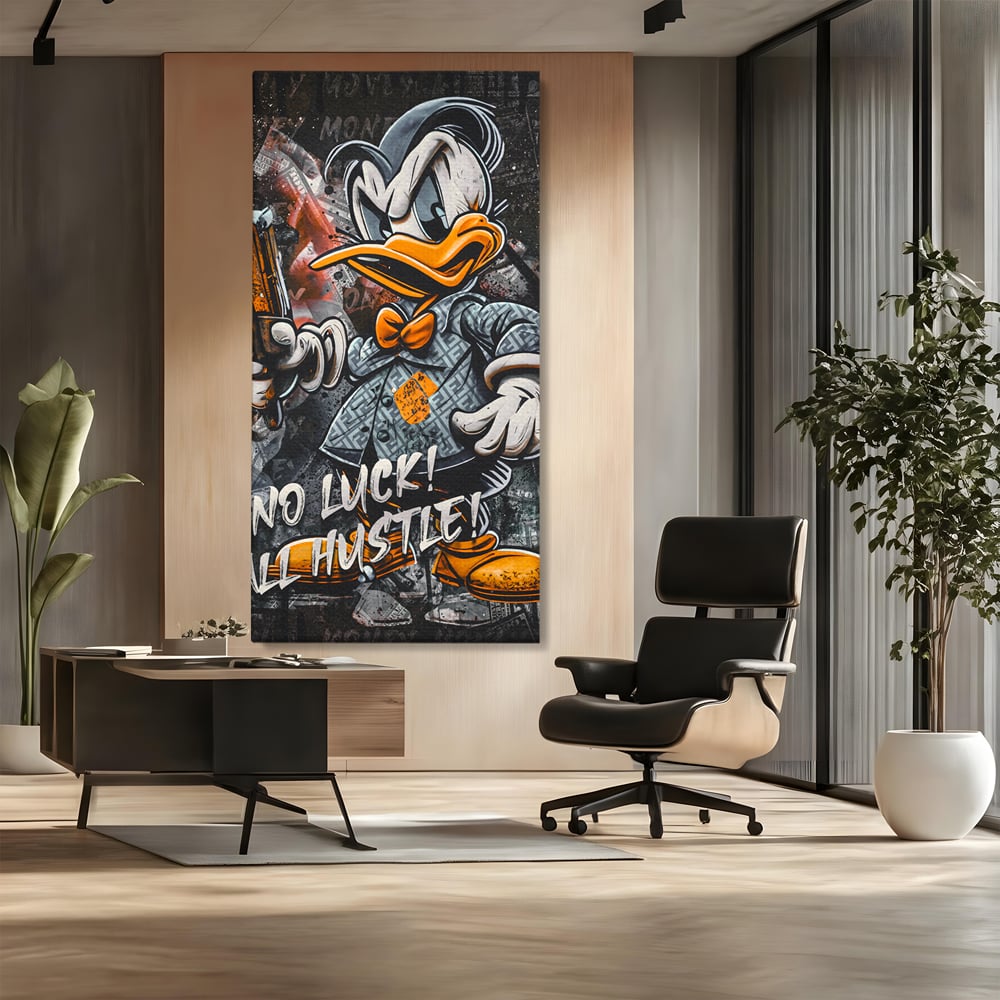 Tablou Canvas Premium LuxCanva® B1062, No Luck All Hustle , Decorativ, Living, Donald Duck, Birou, Bani, Colorat