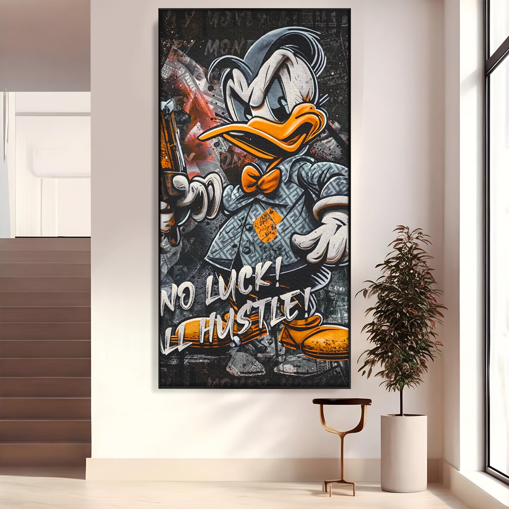 Tablou Canvas Premium LuxCanva® B1062, No Luck All Hustle , Decorativ, Living, Donald Duck, Birou, Bani, Colorat