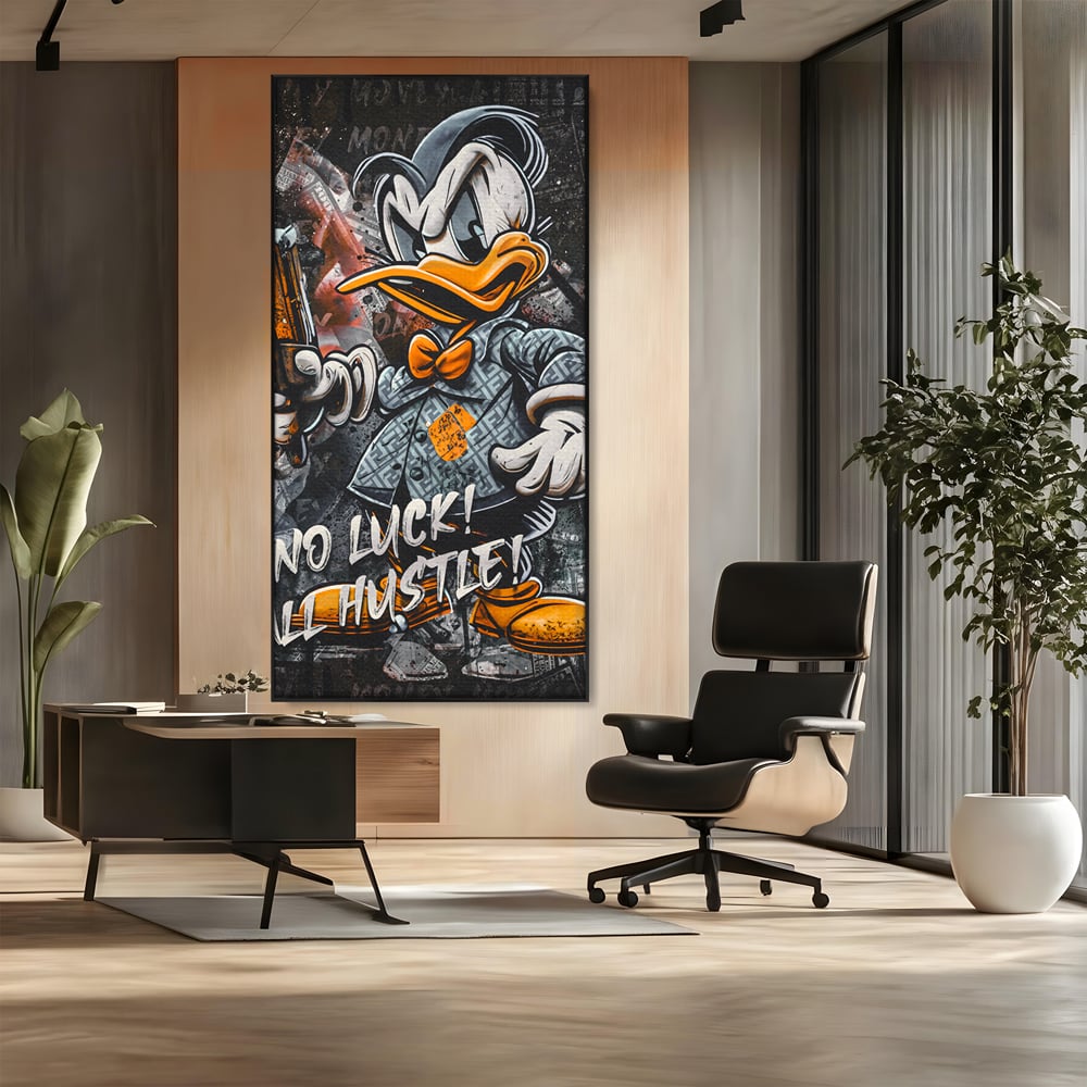 Tablou Canvas Premium LuxCanva® B1062, No Luck All Hustle , Decorativ, Living, Donald Duck, Birou, Bani, Colorat