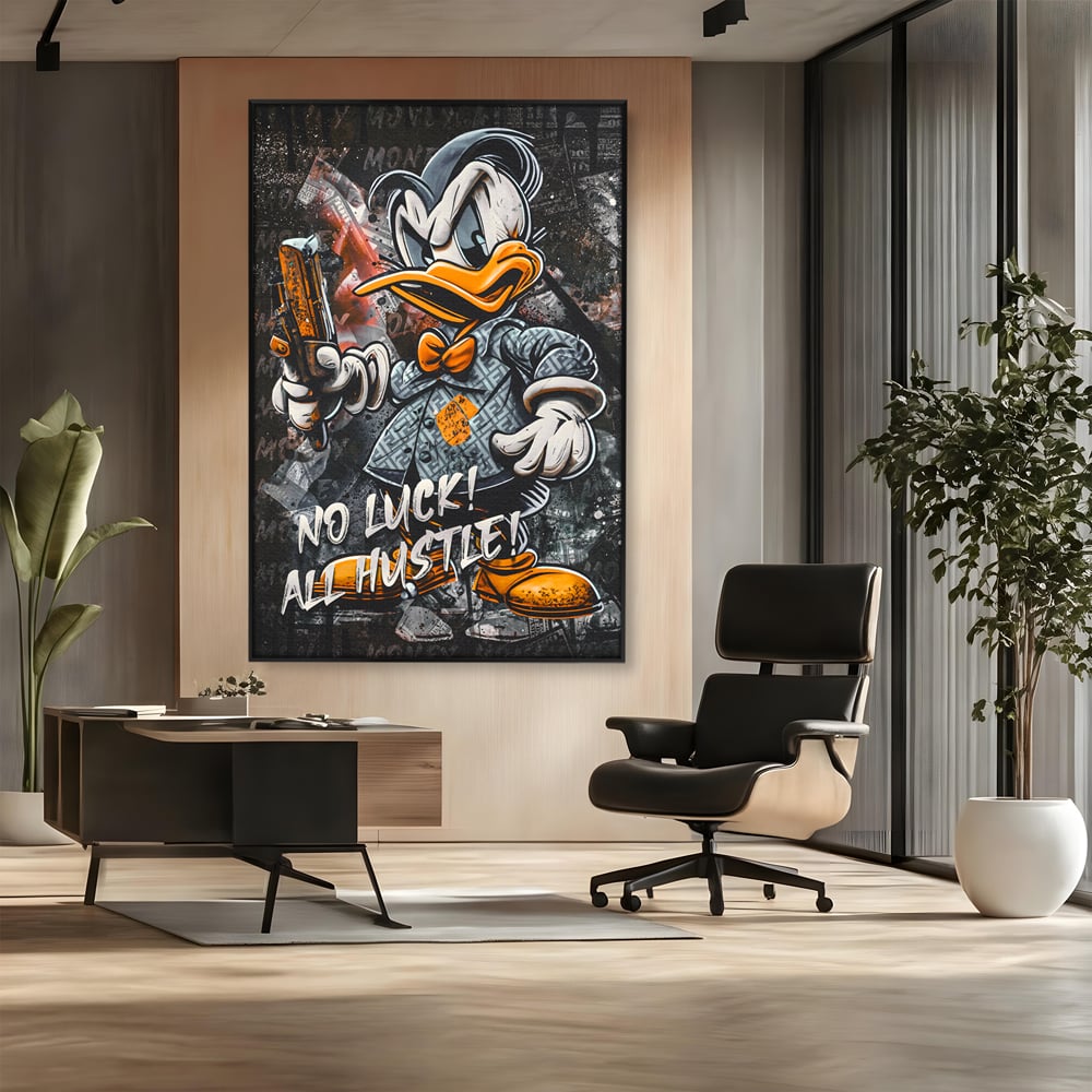 Tablou Canvas Premium LuxCanva® B1062, No Luck All Hustle , Decorativ, Living, Donald Duck, Birou, Bani, Colorat