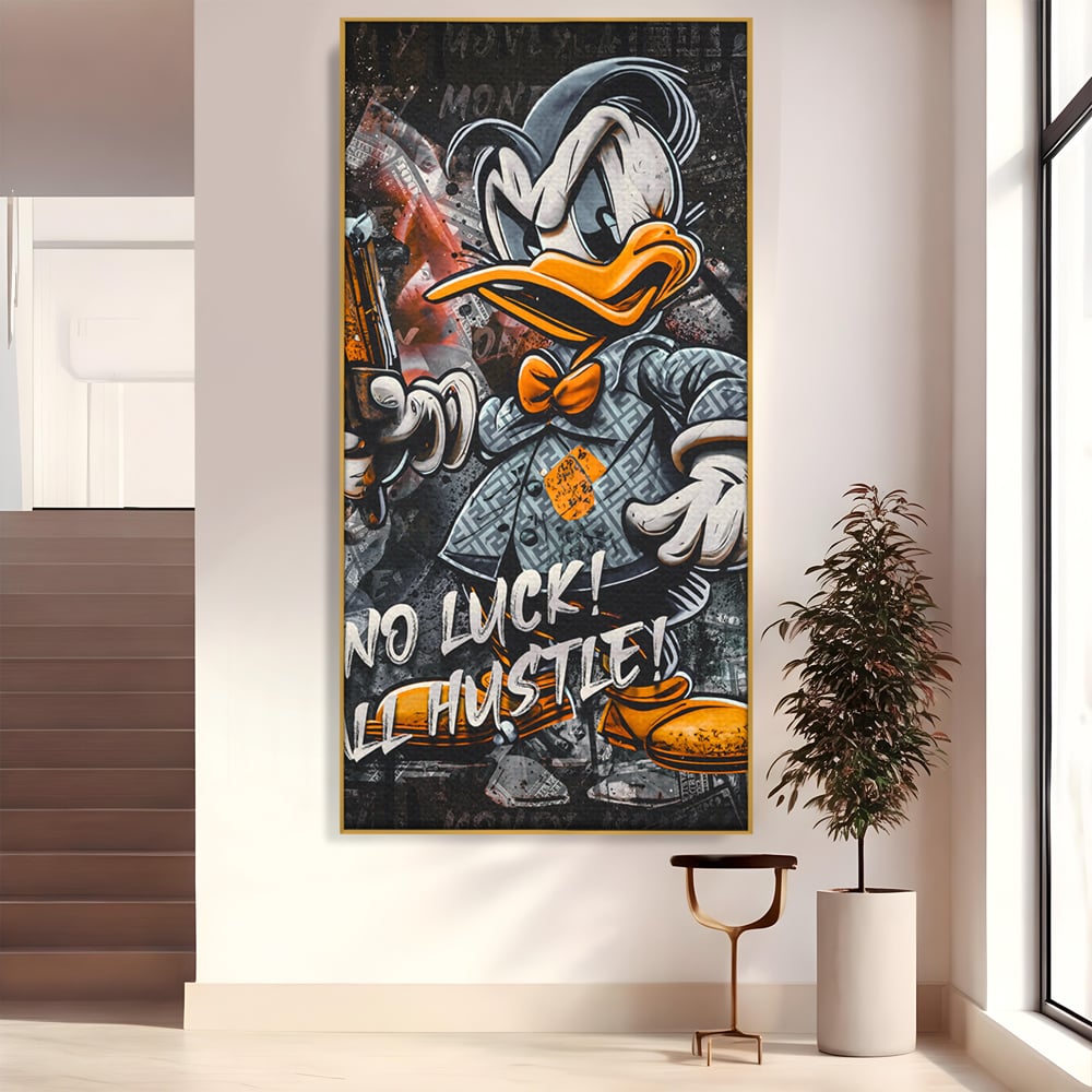 Tablou Canvas Premium LuxCanva® B1062, No Luck All Hustle , Decorativ, Living, Donald Duck, Birou, Bani, Colorat