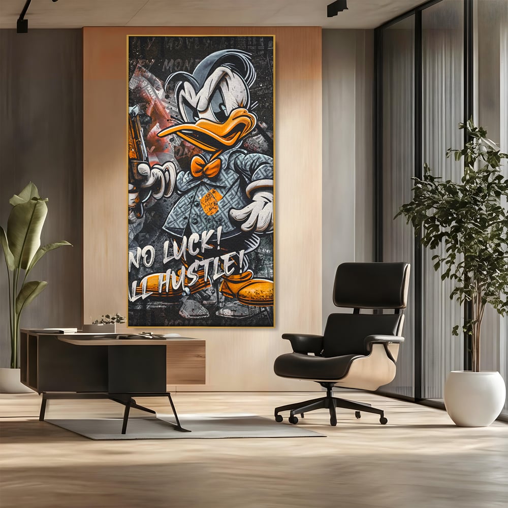 Tablou Canvas Premium LuxCanva® B1062, No Luck All Hustle , Decorativ, Living, Donald Duck, Birou, Bani, Colorat