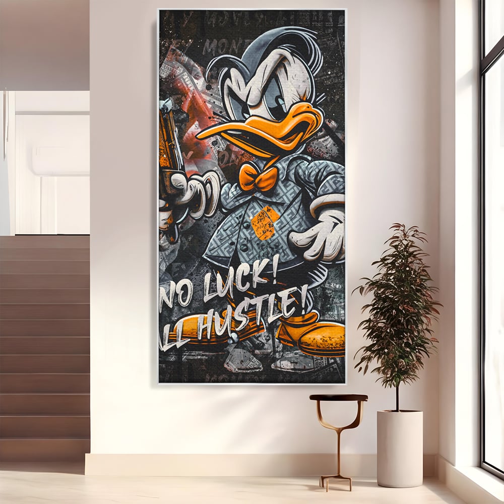 Tablou Canvas Premium LuxCanva® B1062, No Luck All Hustle , Decorativ, Living, Donald Duck, Birou, Bani, Colorat