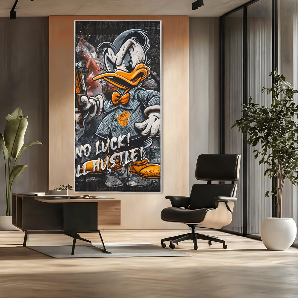 Tablou Canvas Premium LuxCanva® B1062, No Luck All Hustle , Decorativ, Living, Donald Duck, Birou, Bani, Colorat