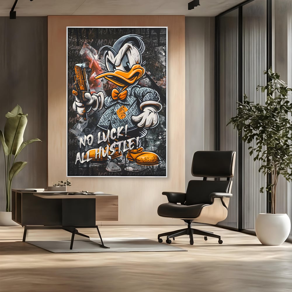 Tablou Canvas Premium LuxCanva® B1062, No Luck All Hustle , Decorativ, Living, Donald Duck, Birou, Bani, Colorat