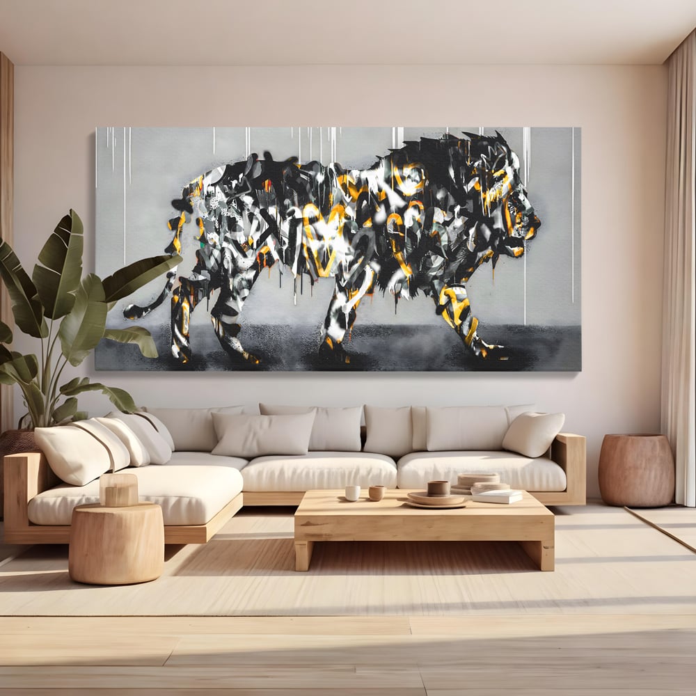 Tablou Canvas Premium LuxCanva® B1063, Graffiti Lion , Decorativ, Living, Leu, Dormitor, Putere, Savana, Colorat