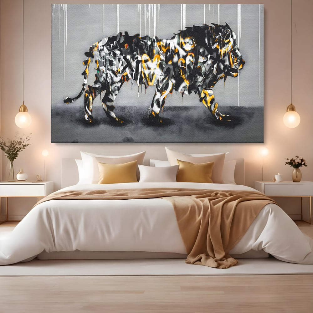 Tablou Canvas Premium LuxCanva® B1063, Graffiti Lion , Decorativ, Living, Leu, Dormitor, Putere, Savana, Colorat