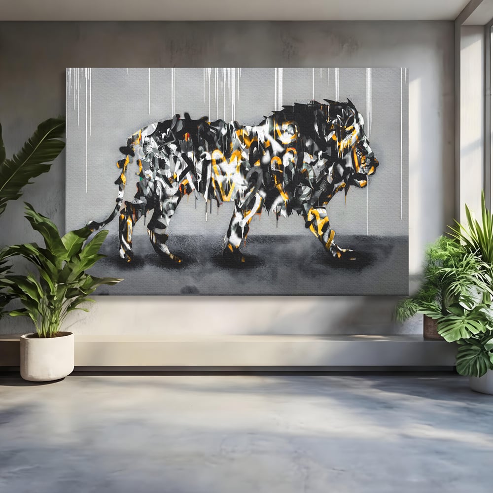 Tablou Canvas Premium LuxCanva® B1063, Graffiti Lion , Decorativ, Living, Leu, Dormitor, Putere, Savana, Colorat