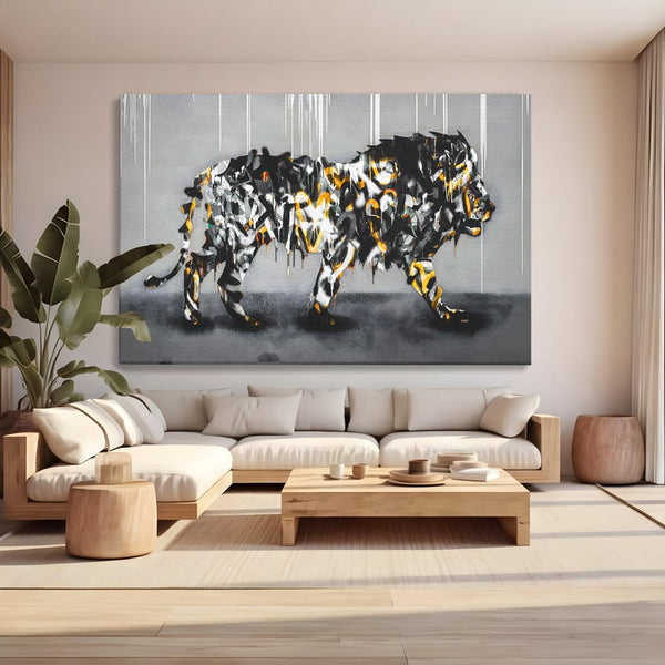Tablou Canvas Premium LuxCanva® B1063, Graffiti Lion , Decorativ, Living, Leu, Dormitor, Putere, Savana, Colorat