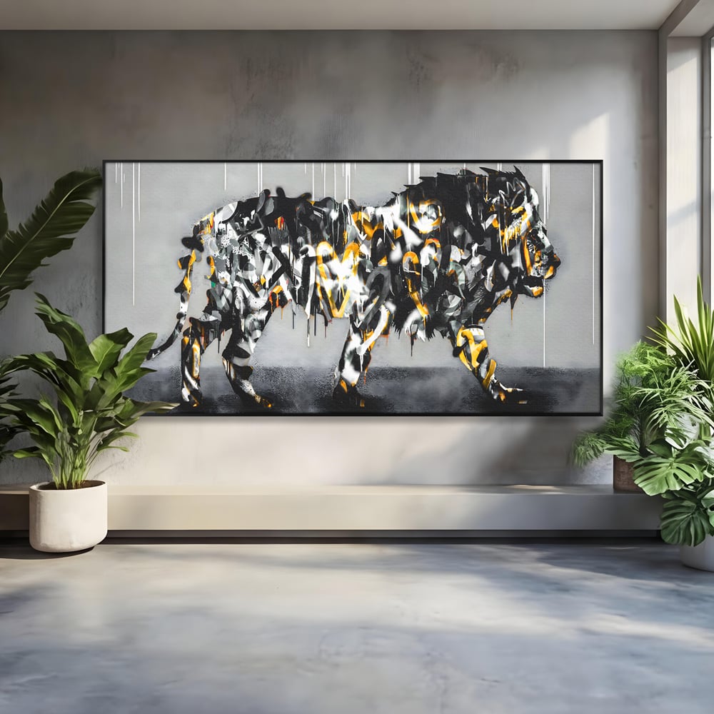 Tablou Canvas Premium LuxCanva® B1063, Graffiti Lion , Decorativ, Living, Leu, Dormitor, Putere, Savana, Colorat
