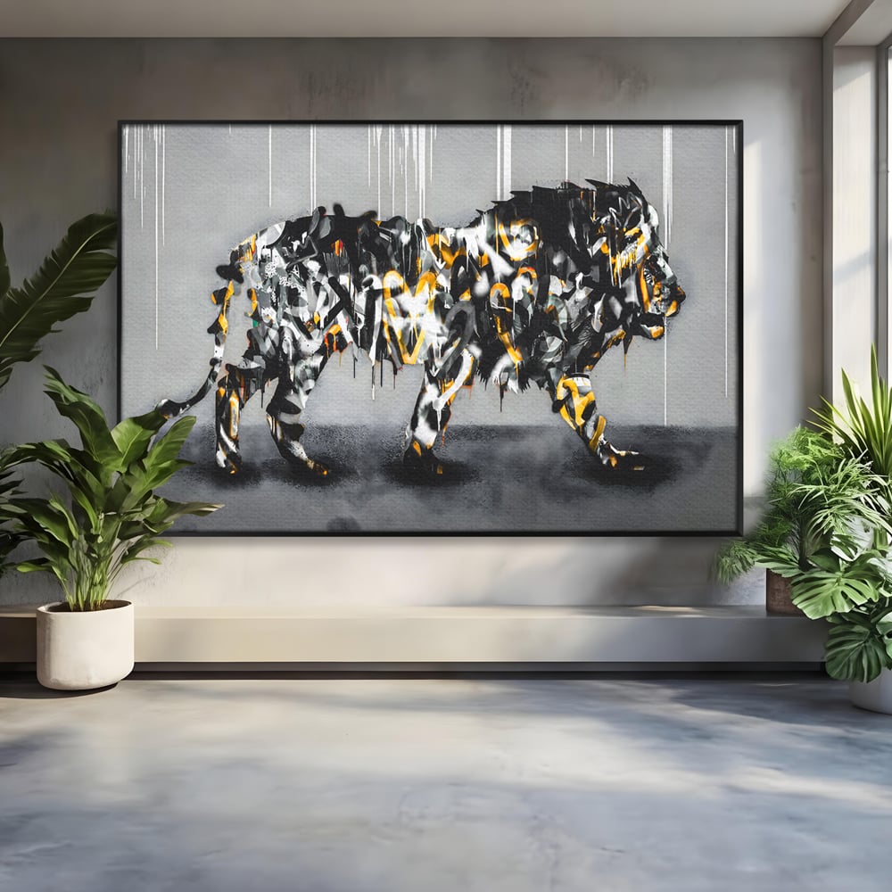 Tablou Canvas Premium LuxCanva® B1063, Graffiti Lion , Decorativ, Living, Leu, Dormitor, Putere, Savana, Colorat