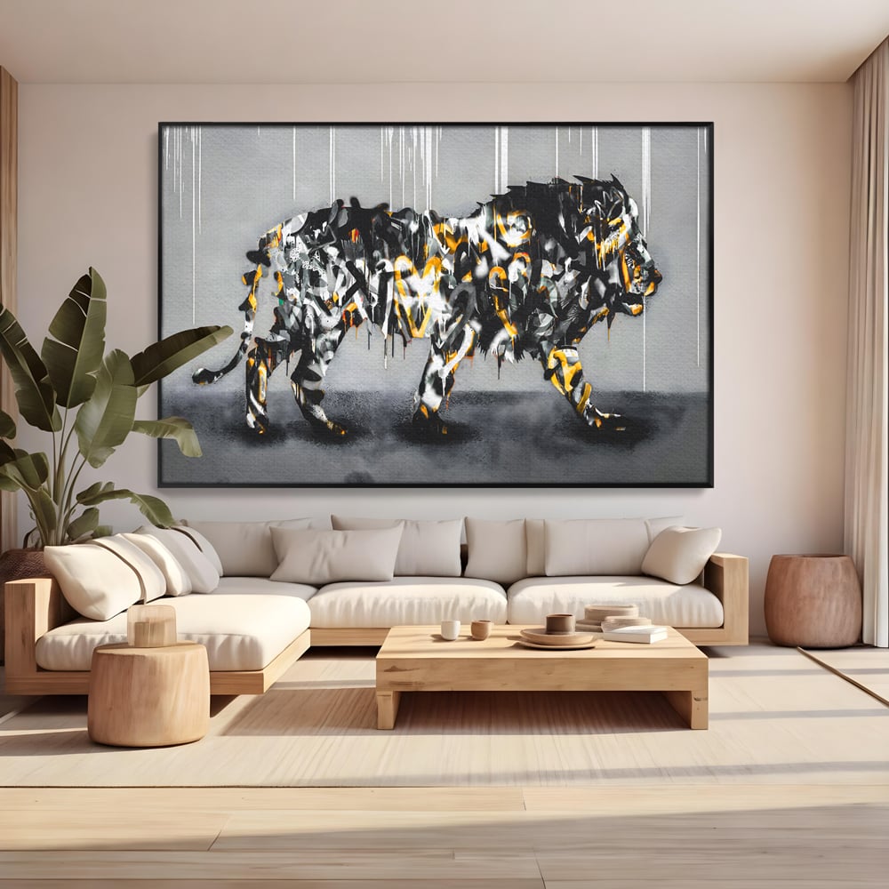 Tablou Canvas Premium LuxCanva® B1063, Graffiti Lion , Decorativ, Living, Leu, Dormitor, Putere, Savana, Colorat