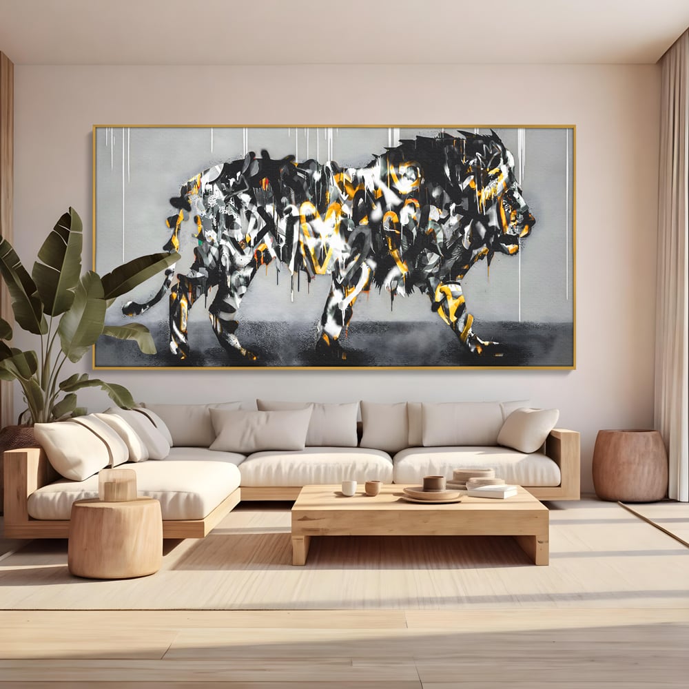 Tablou Canvas Premium LuxCanva® B1063, Graffiti Lion , Decorativ, Living, Leu, Dormitor, Putere, Savana, Colorat