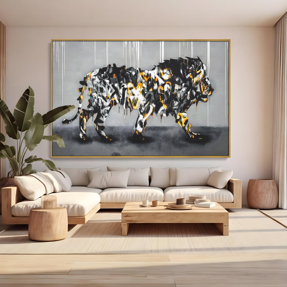 Tablou Canvas Premium LuxCanva® B1063, Graffiti Lion , Decorativ, Living, Leu, Dormitor, Putere, Savana, Colorat