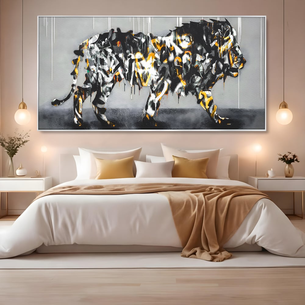 Tablou Canvas Premium LuxCanva® B1063, Graffiti Lion , Decorativ, Living, Leu, Dormitor, Putere, Savana, Colorat