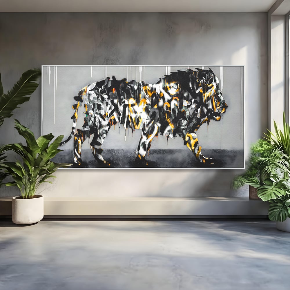 Tablou Canvas Premium LuxCanva® B1063, Graffiti Lion , Decorativ, Living, Leu, Dormitor, Putere, Savana, Colorat