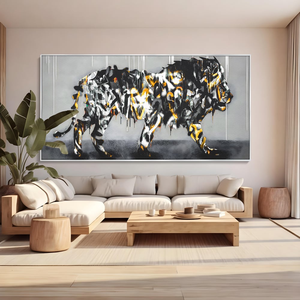 Tablou Canvas Premium LuxCanva® B1063, Graffiti Lion , Decorativ, Living, Leu, Dormitor, Putere, Savana, Colorat