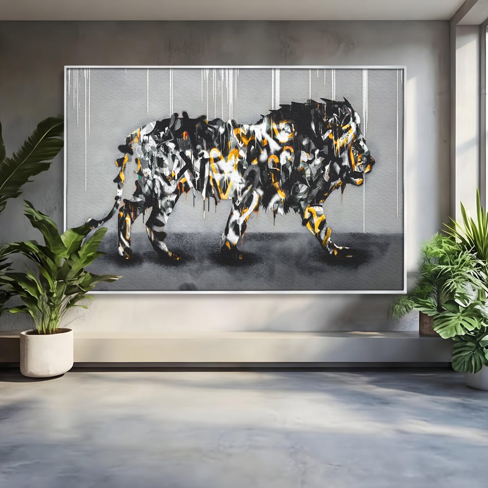 Tablou Canvas Premium LuxCanva® B1063, Graffiti Lion , Decorativ, Living, Leu, Dormitor, Putere, Savana, Colorat