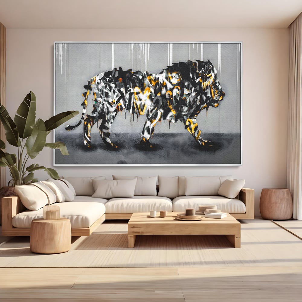 Tablou Canvas Premium LuxCanva® B1063, Graffiti Lion , Decorativ, Living, Leu, Dormitor, Putere, Savana, Colorat