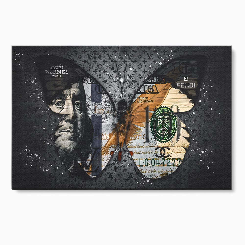 Tablou Canvas Premium LuxCanva® B1066, Fancy Butterfly , Decorativ, Fluture, Living, Fendi, Hermes, Dolar, Birou, Culori Vibrante
