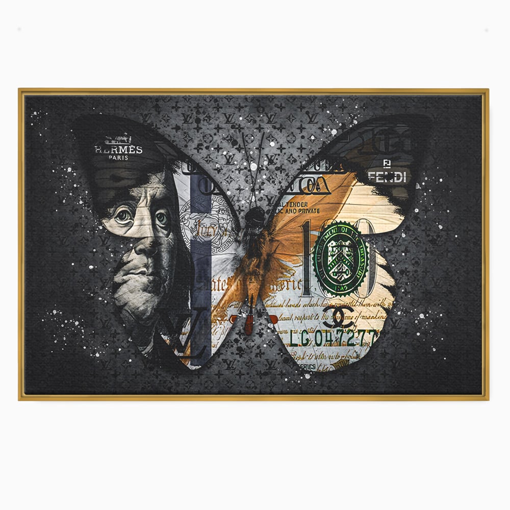 Tablou Canvas Premium LuxCanva® B1066, Fancy Butterfly , Decorativ, Fluture, Living, Fendi, Hermes, Dolar, Birou, Culori Vibrante