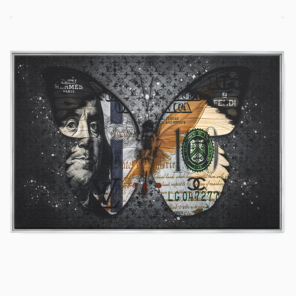 Tablou Canvas Premium LuxCanva® B1066, Fancy Butterfly , Decorativ, Fluture, Living, Fendi, Hermes, Dolar, Birou, Culori Vibrante