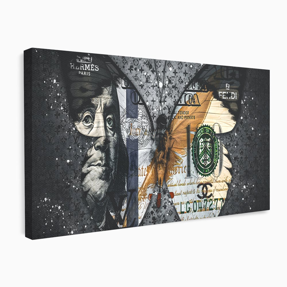 Tablou Canvas Premium LuxCanva® B1066, Fancy Butterfly , Decorativ, Fluture, Living, Fendi, Hermes, Dolar, Birou, Culori Vibrante