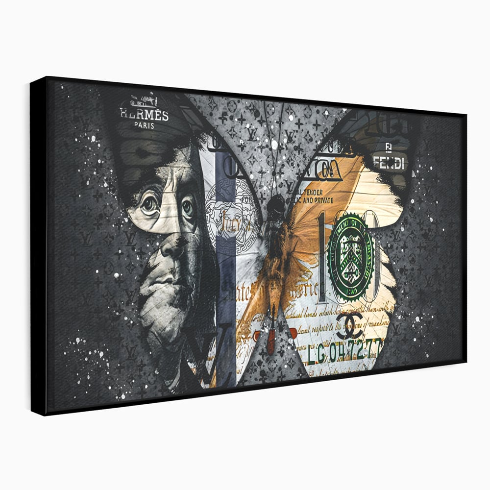 Tablou Canvas Premium LuxCanva® B1066, Fancy Butterfly , Decorativ, Fluture, Living, Fendi, Hermes, Dolar, Birou, Culori Vibrante