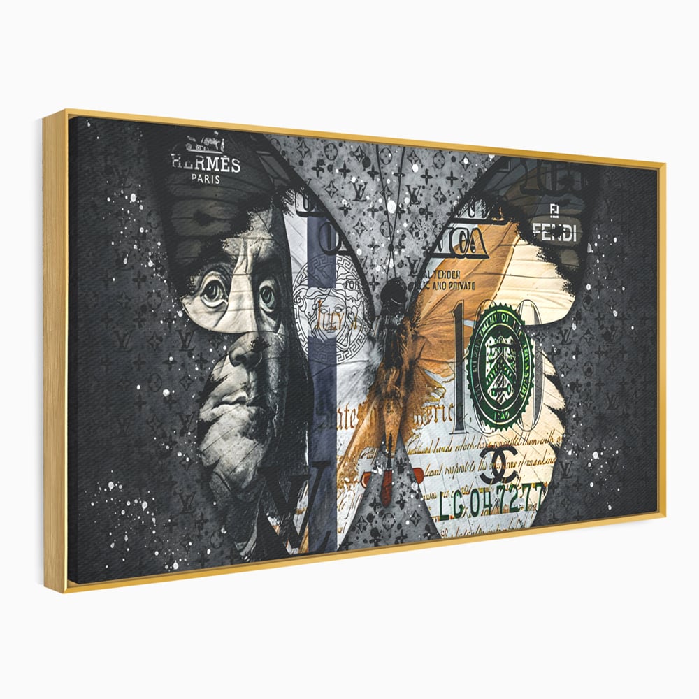 Tablou Canvas Premium LuxCanva® B1066, Fancy Butterfly , Decorativ, Fluture, Living, Fendi, Hermes, Dolar, Birou, Culori Vibrante