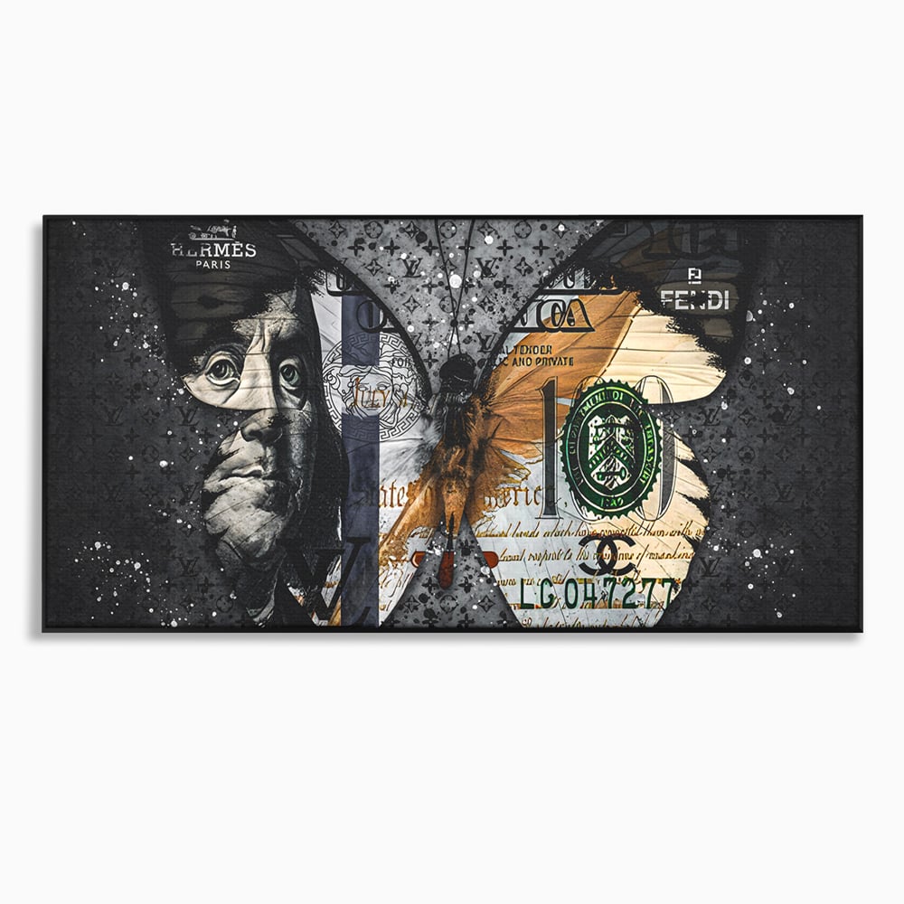 Tablou Canvas Premium LuxCanva® B1066, Fancy Butterfly , Decorativ, Fluture, Living, Fendi, Hermes, Dolar, Birou, Culori Vibrante