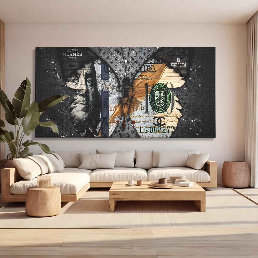 Tablou Canvas Premium LuxCanva® B1066, Fancy Butterfly , Decorativ, Fluture, Living, Fendi, Hermes, Dolar, Birou, Culori Vibrante