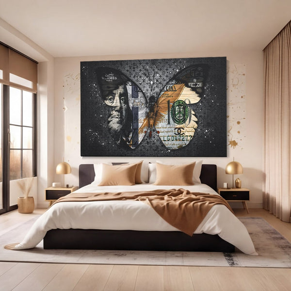 Tablou Canvas Premium LuxCanva® B1066, Fancy Butterfly , Decorativ, Fluture, Living, Fendi, Hermes, Dolar, Birou, Culori Vibrante
