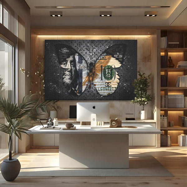 Tablou Canvas Premium LuxCanva® B1066, Fancy Butterfly , Decorativ, Fluture, Living, Fendi, Hermes, Dolar, Birou, Culori Vibrante
