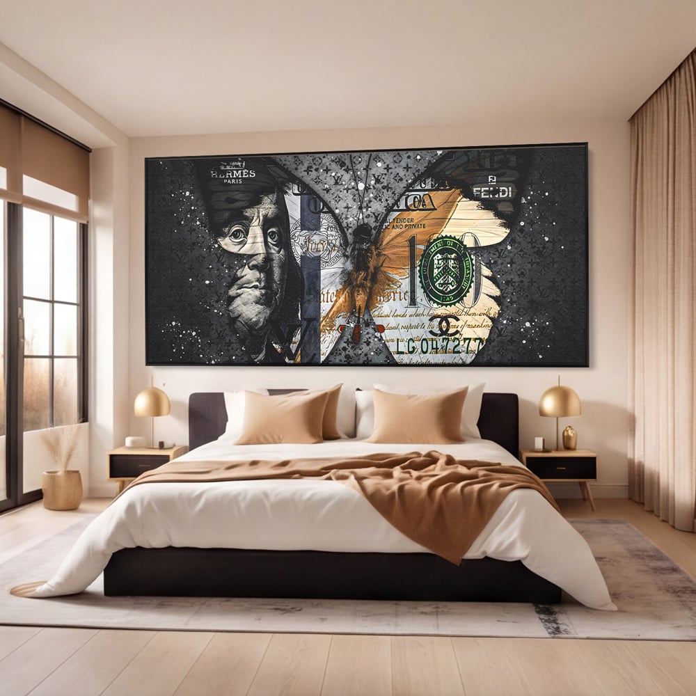 Tablou Canvas Premium LuxCanva® B1066, Fancy Butterfly , Decorativ, Fluture, Living, Fendi, Hermes, Dolar, Birou, Culori Vibrante