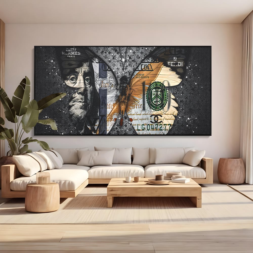 Tablou Canvas Premium LuxCanva® B1066, Fancy Butterfly , Decorativ, Fluture, Living, Fendi, Hermes, Dolar, Birou, Culori Vibrante