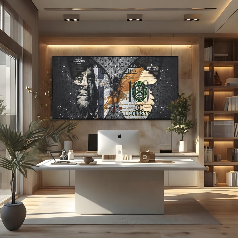Tablou Canvas Premium LuxCanva® B1066, Fancy Butterfly , Decorativ, Fluture, Living, Fendi, Hermes, Dolar, Birou, Culori Vibrante