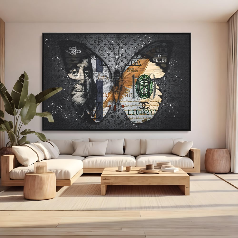 Tablou Canvas Premium LuxCanva® B1066, Fancy Butterfly , Decorativ, Fluture, Living, Fendi, Hermes, Dolar, Birou, Culori Vibrante