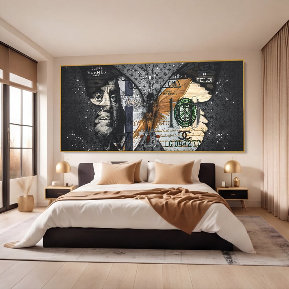 Tablou Canvas Premium LuxCanva® B1066, Fancy Butterfly , Decorativ, Fluture, Living, Fendi, Hermes, Dolar, Birou, Culori Vibrante