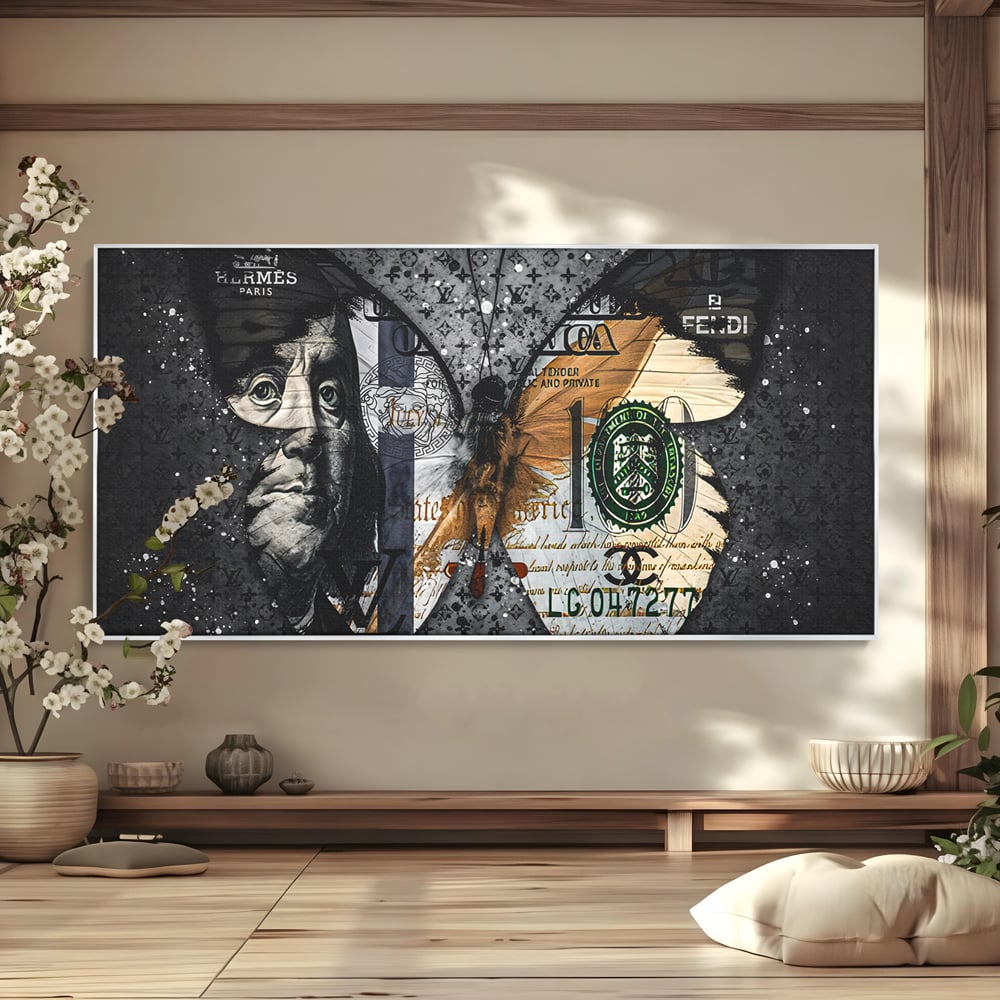 Tablou Canvas Premium LuxCanva® B1066, Fancy Butterfly , Decorativ, Fluture, Living, Fendi, Hermes, Dolar, Birou, Culori Vibrante