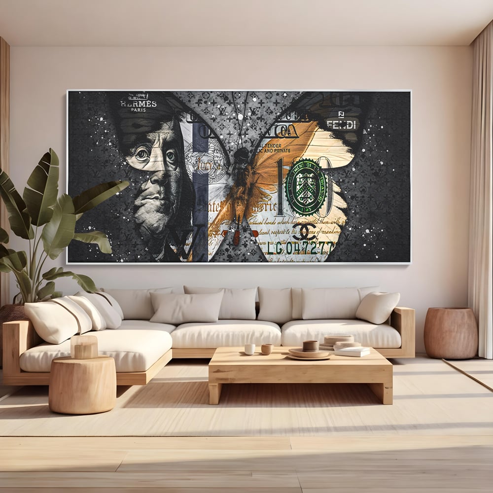Tablou Canvas Premium LuxCanva® B1066, Fancy Butterfly , Decorativ, Fluture, Living, Fendi, Hermes, Dolar, Birou, Culori Vibrante