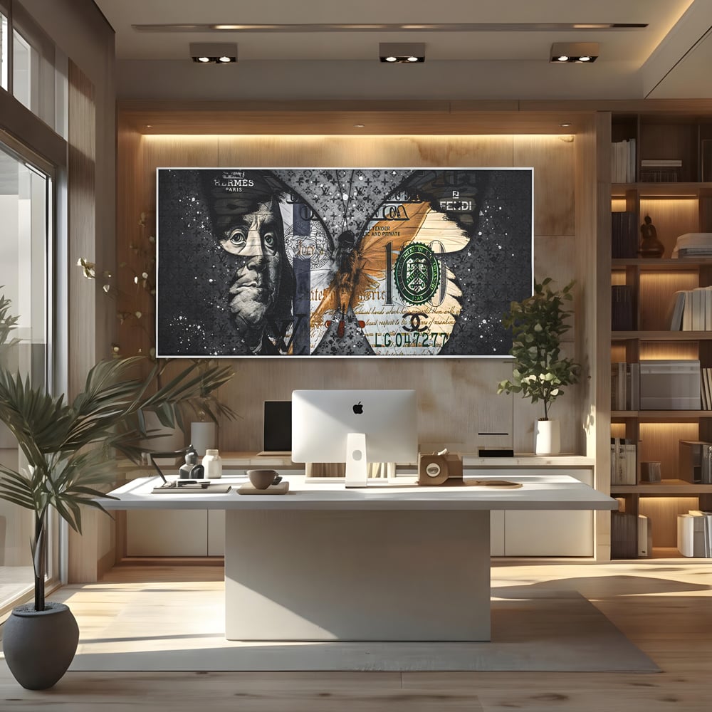 Tablou Canvas Premium LuxCanva® B1066, Fancy Butterfly , Decorativ, Fluture, Living, Fendi, Hermes, Dolar, Birou, Culori Vibrante