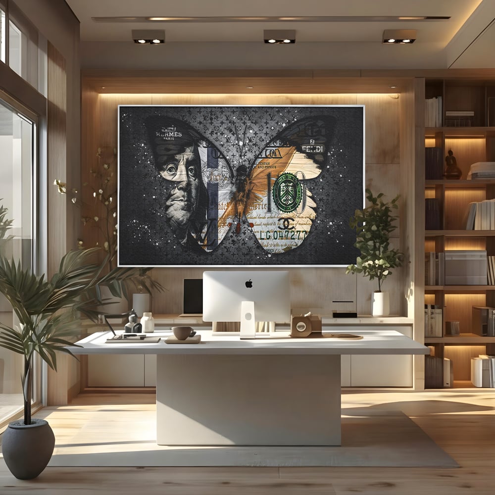 Tablou Canvas Premium LuxCanva® B1066, Fancy Butterfly , Decorativ, Fluture, Living, Fendi, Hermes, Dolar, Birou, Culori Vibrante