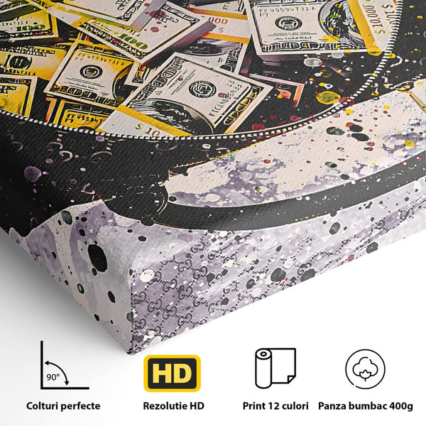 Tablou Canvas Premium LuxCanva® B1067, Hard Work Pays Off , Decorativ, Birou, Dolari, Bani, Valiza, Dormitor, Gucci, Colorat