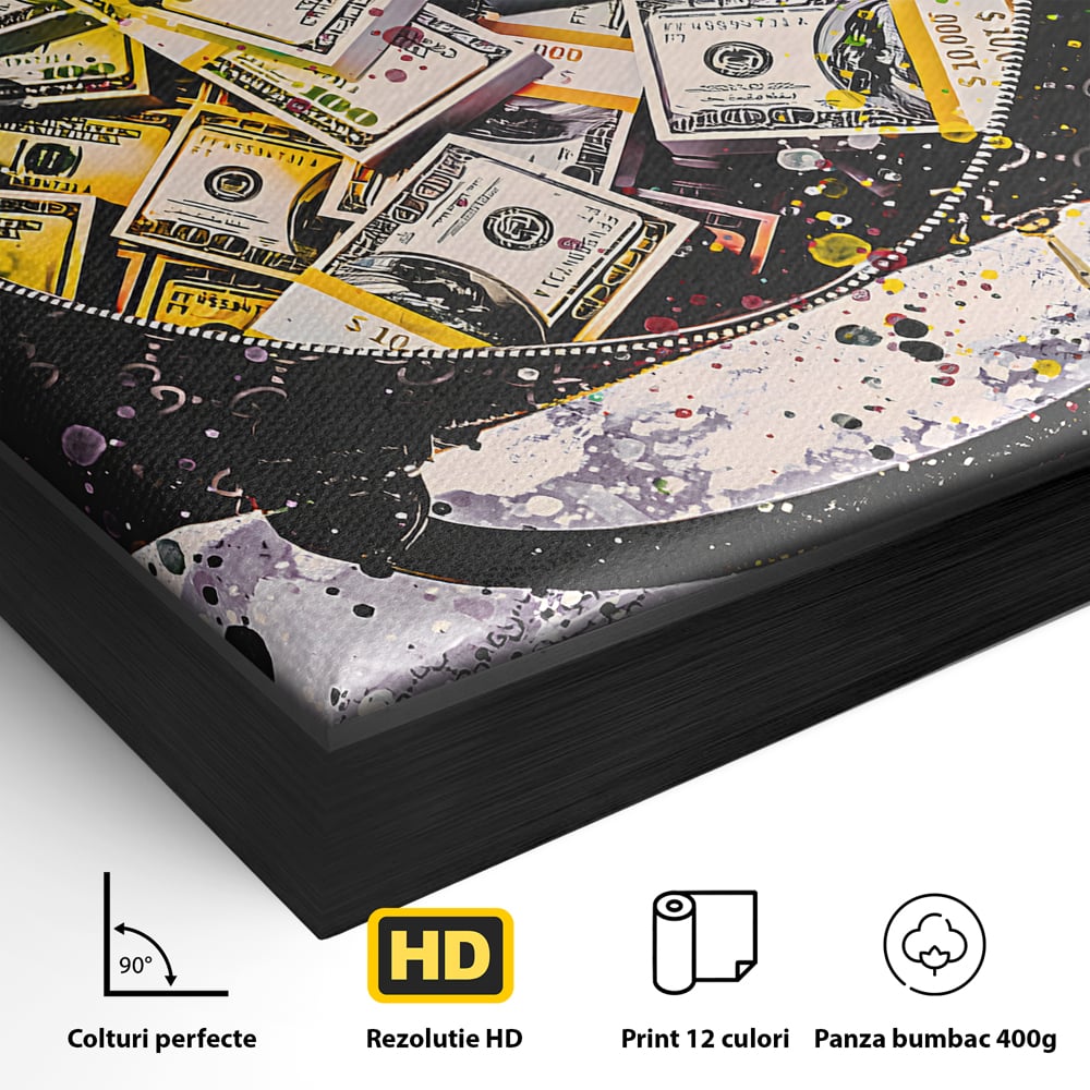 Tablou Canvas Premium LuxCanva® B1067, Hard Work Pays Off , Decorativ, Birou, Dolari, Bani, Valiza, Dormitor, Gucci, Colorat
