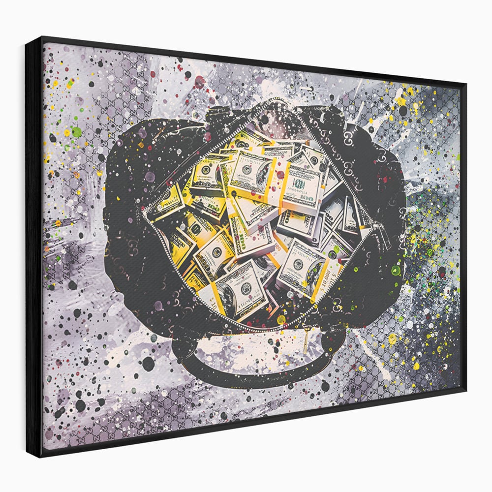 Tablou Canvas Premium LuxCanva® B1067, Hard Work Pays Off , Decorativ, Birou, Dolari, Bani, Valiza, Dormitor, Gucci, Colorat