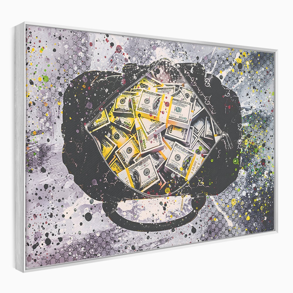 Tablou Canvas Premium LuxCanva® B1067, Hard Work Pays Off , Decorativ, Birou, Dolari, Bani, Valiza, Dormitor, Gucci, Colorat