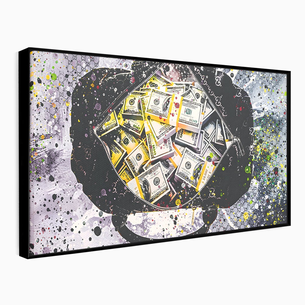 Tablou Canvas Premium LuxCanva® B1067, Hard Work Pays Off , Decorativ, Birou, Dolari, Bani, Valiza, Dormitor, Gucci, Colorat